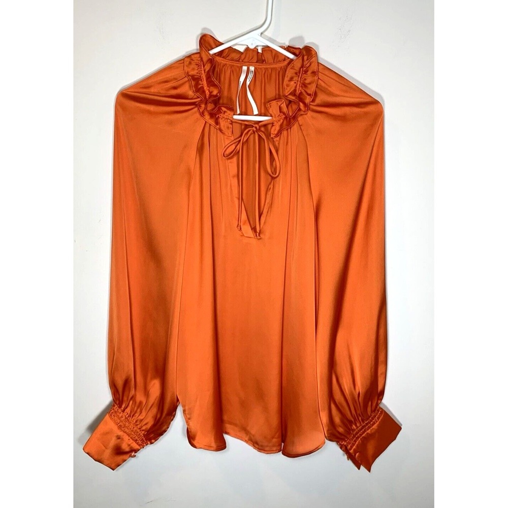 Anthropologie Peasant Blouse Womens Medium Orange Satin Career Party